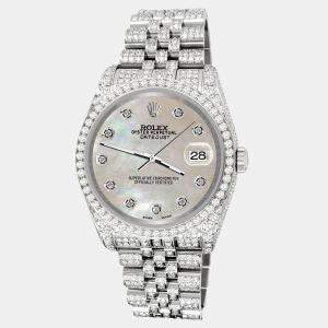 Rolex Custom Champagne 10.2ct Diamonds Stainless Steel Datejust 116200 Automatic Men's Wristwatch 36mm