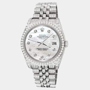 Rolex Custom White 10.2ct Diamonds Stainless Steel Datejust 116200 Automatic Men's Wristwatch 36mm