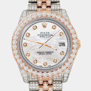Rolex Custom White 10.75ct Diamonds 18K Rose Gold Stainless Steel Datejust 116231 Automatic Men's Wristwatch 36mm
