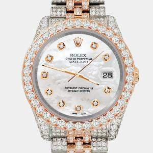 Rolex Custom White 10.75ct Diamonds 18K Rose Gold Stainless Steel Datejust 116231 Automatic Men's Wristwatch 36mm