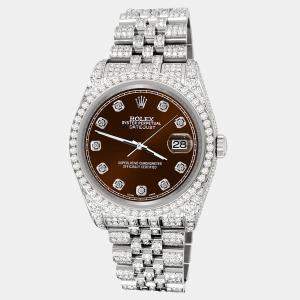 Rolex Custom Chocolate  10.2ct Diamonds Stainless Steel Datejust 116200 Automatic Men's Wristwatch 36mm
