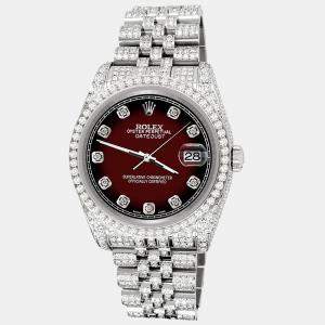 Rolex Custom Maroon Vignette 10.2ct Diamonds Stainless Steel Datejust 116200 Automatic Men's Wristwatch 36mm