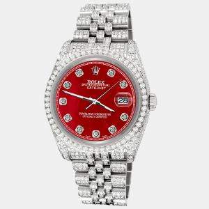 Rolex Custom Red 10.2ct Diamonds Stainless Steel Datejust 116200 Automatic Men's Wristwatch 36mm