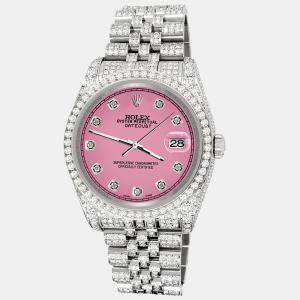 Rolex Custom Hot Pink 10.2ct Diamonds Stainless Steel Datejust 116200 Automatic Men's Wristwatch 36mm