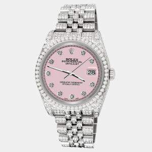 Rolex Custom Orchid Pink 10.2ct Diamonds Stainless Steel Datejust 116200 Automatic Men's Wristwatch 36mm