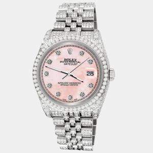 Rolex Custom Royal Pink 10.2ct Diamonds Stainless Steel Datejust 116200 Automatic Men's Wristwatch 36mm