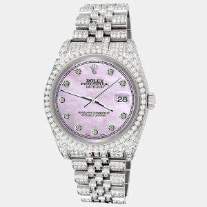Rolex Custom Pink 10.2ct Diamonds Stainless Steel Datejust 116200 Automatic Men's Wristwatch 36mm