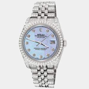 Rolex Custom Purple 10.2ct Diamonds Stainless Steel Datejust 116200 Automatic Men's Wristwatch 36mm