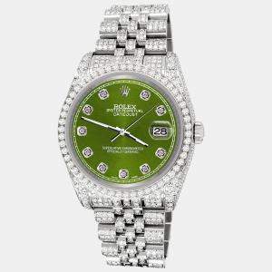 Rolex Custom Royal Green 10.2ct Diamonds Stainless Steel Datejust 116200 Automatic Men's Wristwatch 36mm