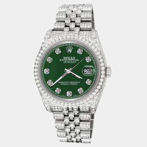 Rolex Custom Forest Green 10.2ct Diamonds Stainless Steel Datejust 116200 Automatic Men's Wristwatch 36mm