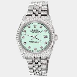 Rolex Custom Malachite 10.2ct Diamonds Stainless Steel Datejust 116200 Automatic Men's Wristwatch 36mm