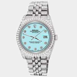 Rolex Custom Ice Blue 10.2ct Diamonds Stainless Steel Datejust 116200 Automatic Men's Wristwatch 36mm