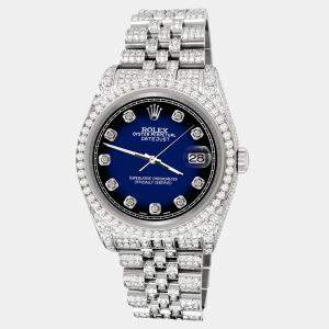 Rolex Custom Blue Vignette 10.2ct Diamonds Stainless Steel Datejust 116200 Automatic Men's Wristwatch 36mm
