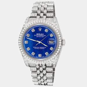 Rolex Custom Royal Blue 10.2ct Diamonds Stainless Steel Datejust 116200 Automatic Men's Wristwatch 36mm