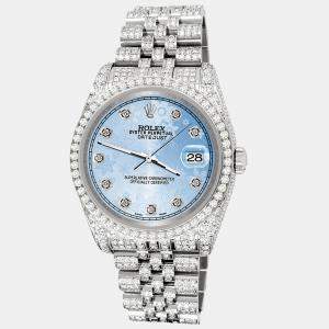 Rolex Custom Blue Flower  10.2ct Diamonds Stainless Steel Datejust 116200 Automatic Men's Wristwatch 36mm