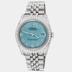 Rolex Custom Turquoise 10.2ct Diamonds Stainless Steel Datejust 116200 Automatic Men's Wristwatch 36mm