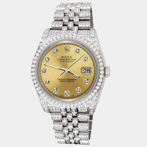 Rolex Custom Champagne 10.2ct Diamonds Stainless Steel Datejust 116200 Automatic Men's Wristwatch 36mm