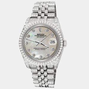 Rolex Custom Champagne 10.2ct Diamonds Stainless Steel Datejust 116200 Automatic Men's Wristwatch 36mm