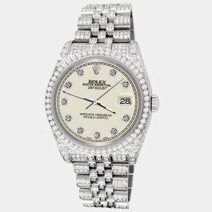 Rolex Custom Satin Linen 10.2ct Diamonds Stainless Steel Datejust 116200 Automatic Men's Wristwatch 36mm