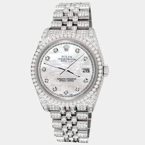 Rolex Custom White 10.2ct Diamonds Stainless Steel Datejust 116200 Automatic Men's Wristwatch 36mm