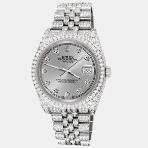 Rolex Custom Gray 10.2ct Diamonds Stainless Steel Datejust 116200 Automatic Men's Wristwatch 36mm