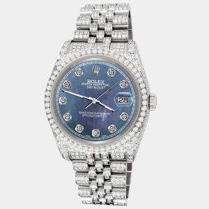 Rolex Custom Black 10.2ct Diamonds Stainless Steel Datejust 116200 Automatic Men's Wristwatch 36mm
