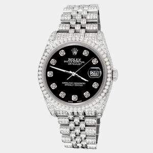 Rolex Custom Black 10.2ct Diamonds Stainless Steel Datejust 116200 Automatic Men's Wristwatch 36mm