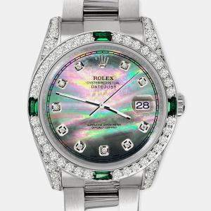 Rolex Custom Tahitian 2.5CT Diamond Stainless Steel Datejust 116200 Automatic Men's Wristwatch 36mm
