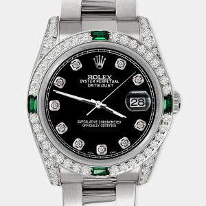 Rolex Custom Black 2.5CT Diamond Stainless Steel Datejust 116200 Automatic Men's Wristwatch 36mm