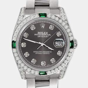 Rolex Custom Rhodium Gray 2.5CT Diamond Stainless Steel Datejust 116200 Automatic Men's Wristwatch 36mm