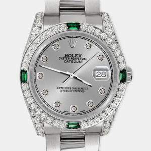 Rolex Custom Gray 2.5CT Diamond Stainless Steel Datejust 116200 Automatic Men's Wristwatch 36mm