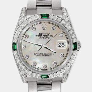 Rolex Custom Champagne MOP 2.5CT Diamond Stainless Steel Datejust 116200 Automatic Men's Wristwatch 36mm