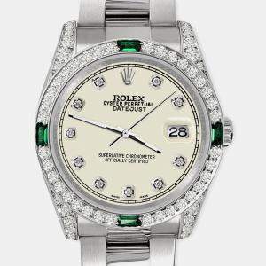 Rolex Custom Satin Linen 2.5CT Diamond Stainless Steel Datejust 116200 Automatic Men's Wristwatch 36mm