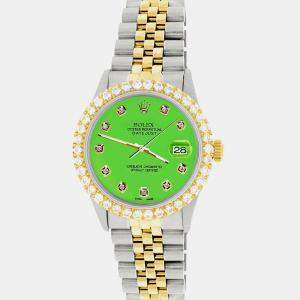 Rolex Custom Green 3.05CT Diamond 18K Yellow Gold Stainless Steel Datejust  Automatic Men's Wristwatch 36mm