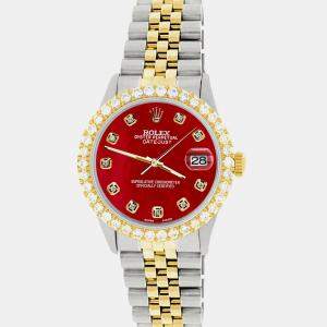 Rolex Custom Red MOP 3.05CT Diamond 18K Yellow Gold Stainless Steel Datejust  Automatic Men's Wristwatch 36mm