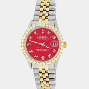 Rolex Custom Scarlet Red 3.05CT Diamond 18K Yellow Gold Stainless Steel Datejust  Automatic Men's Wristwatch 36mm