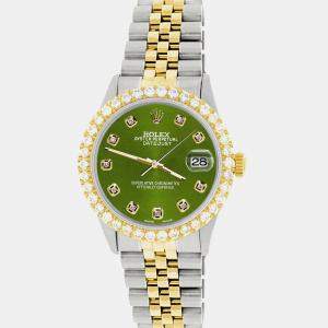 Rolex Custom Royal Green 3.05CT Diamond 18K Yellow Gold Stainless Steel Datejust  Automatic Men's Wristwatch 36mm