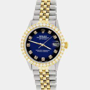 Rolex Custom Blue Vignette 3.05CT Diamond 18K Yellow Gold Stainless Steel Datejust  Automatic Men's Wristwatch 36mm