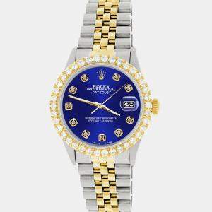 Rolex Custom Navy Blue 3.05CT Diamond 18K Yellow Gold Stainless Steel Datejust  Automatic Men's Wristwatch 36mm