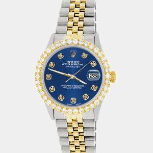 Rolex Custom Cobalt Blue 3.05CT Diamond 18K Yellow Gold Stainless Steel Datejust  Automatic Men's Wristwatch 36mm