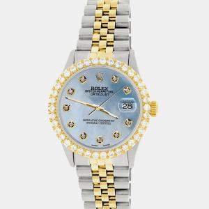 Rolex Custom Sky Blue MOP 3.05CT Diamond 18K Yellow Gold Stainless Steel Datejust  Automatic Men's Wristwatch 36mm