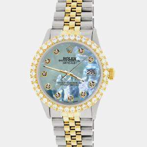 Rolex Custom Tahitian Blue MOP 3.05CT Diamond 18K Yellow Gold Stainless Steel Datejust  Automatic Men's Wristwatch 36mm