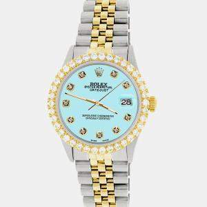 Rolex Custom Aqua Blue 3.05CT Diamond 18K Yellow Gold Stainless Steel Datejust  Automatic Men's Wristwatch 36mm