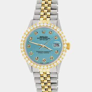 Rolex Custom Turquoise 3.05CT Diamond 18K Yellow Gold Stainless Steel Datejust  Automatic Men's Wristwatch 36mm