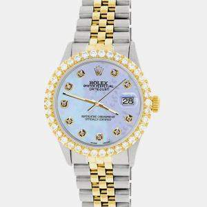 Rolex Custom Purple MOP 3.05CT Diamond 18K Yellow Gold Stainless Steel Datejust  Automatic Men's Wristwatch 36mm