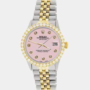 Rolex Custom Orchid Pink 3.05CT Diamond 18K Yellow Gold Stainless Steel Datejust  Automatic Men's Wristwatch 36mm