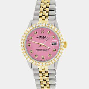 Rolex Custom Hot Pink 3.05CT Diamond 18K Yellow Gold Stainless Steel Datejust  Automatic Men's Wristwatch 36mm