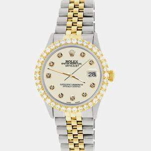 Rolex Custom Satin Linen 3.05CT Diamond 18K Yellow Gold Stainless Steel Datejust  Automatic Men's Wristwatch 36mm