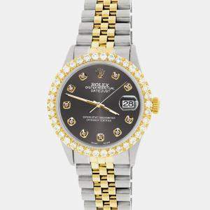 Rolex Custom Rhodium Gray 3.05CT Diamond 18K Yellow Gold Stainless Steel Datejust  Automatic Men's Wristwatch 36mm
