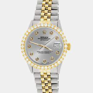 Rolex Custom Gray 3.05CT Diamond 18K Yellow Gold Stainless Steel Datejust  Automatic Men's Wristwatch 36mm